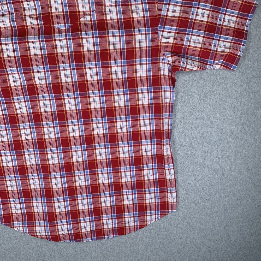 Wrangler Western Shirt Men's L Red Plaid Pearl Snap Short Sleeve Button Up - Picture 9 of 16